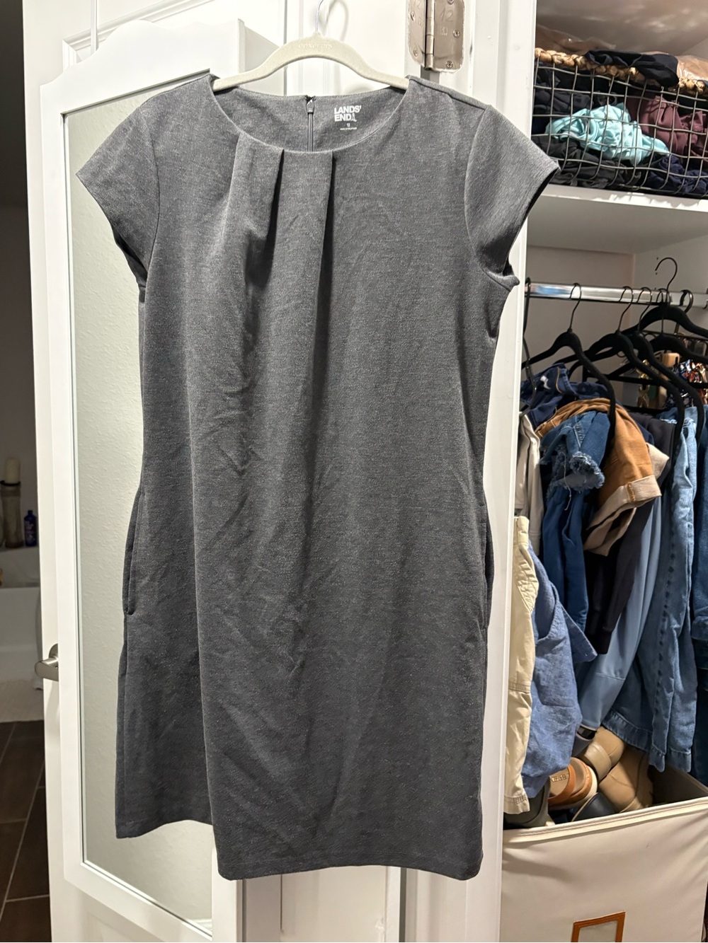 Lands' End Charcoal Gray Pencil Midi Skirt